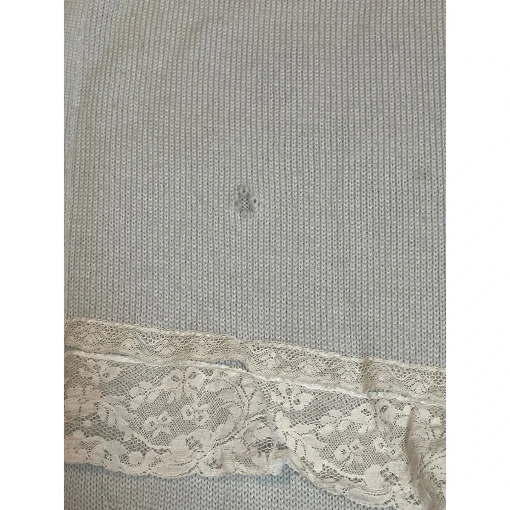 Bebe De France Couture‎ Baby Blanket 100% Virgin Wool Blue Lace Bow Made Italy